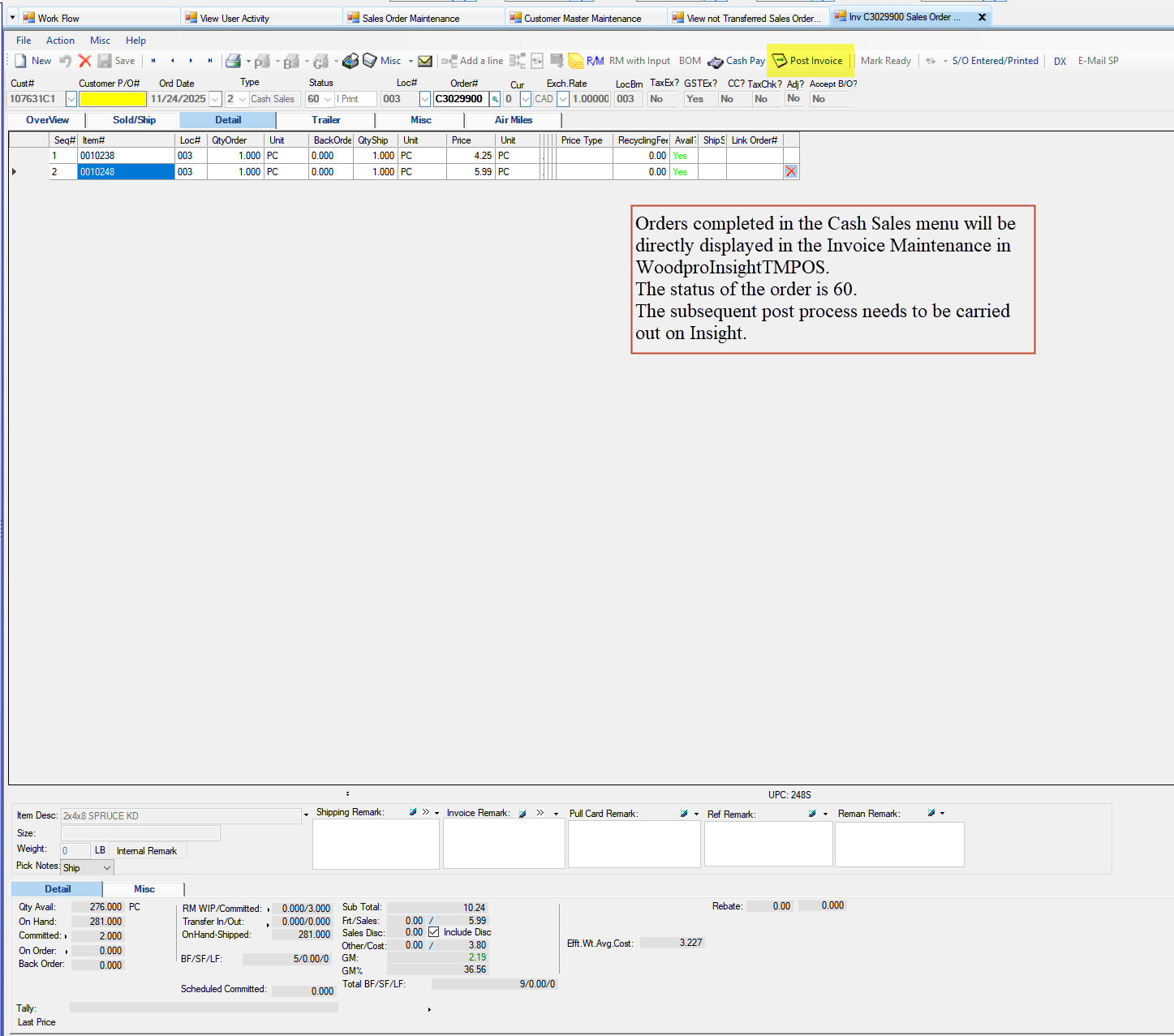 Completed Cash Sales