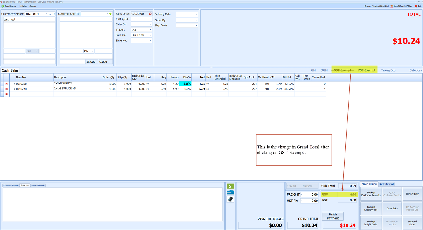 GST-Exempt and PST-Exempt button