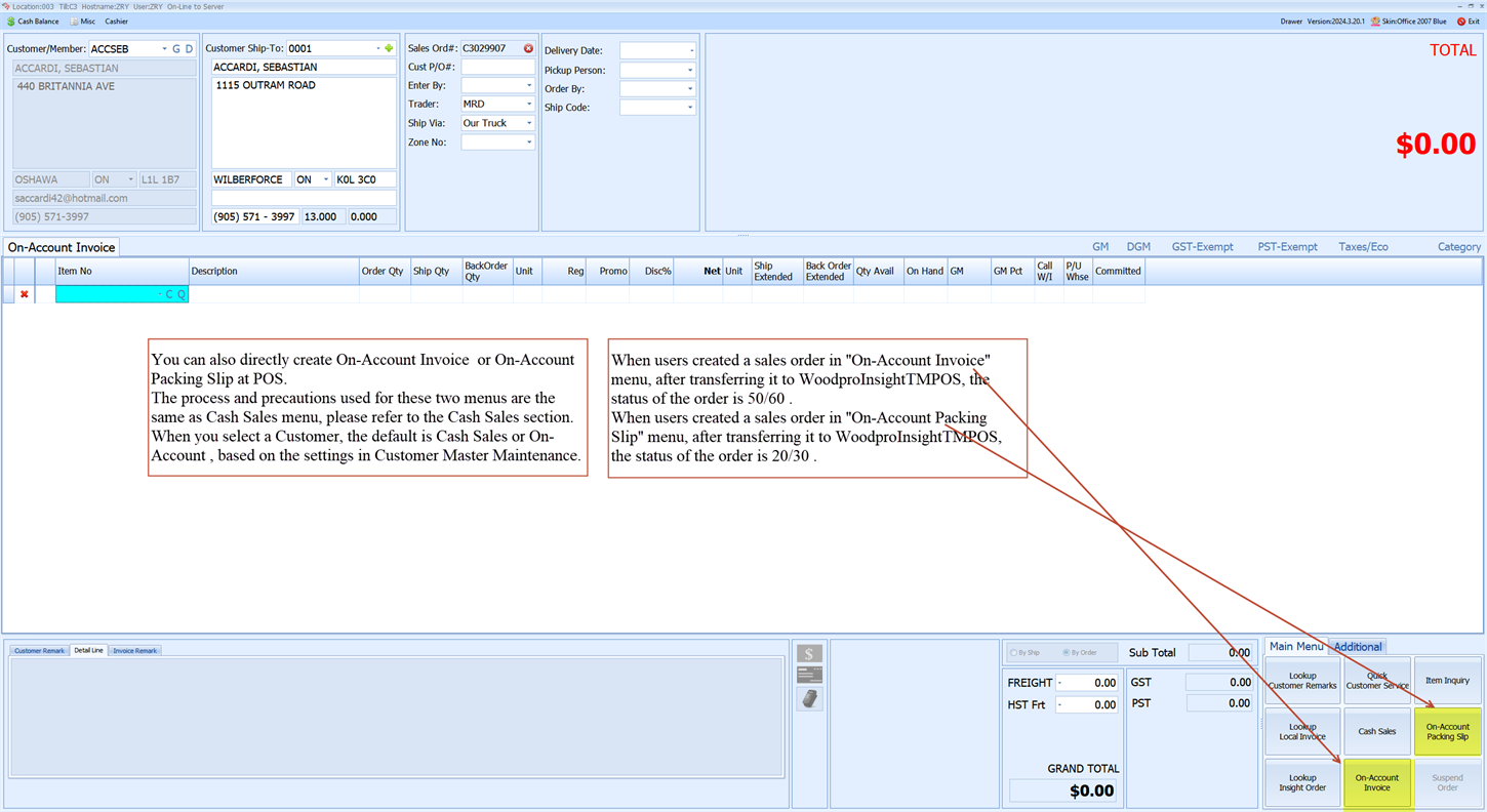 On-Account Invoice and On-Account Packing Slip