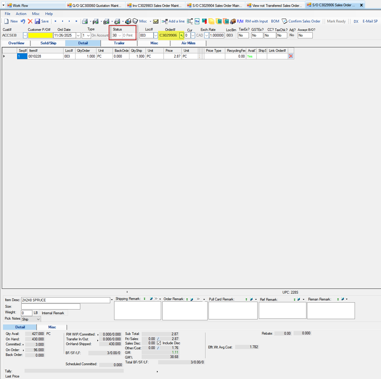 On-Account Packing Slip