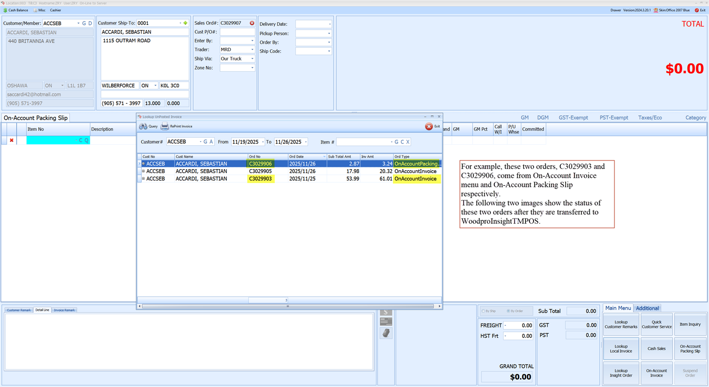 On-Account Invoice and On-Account Packing Slip