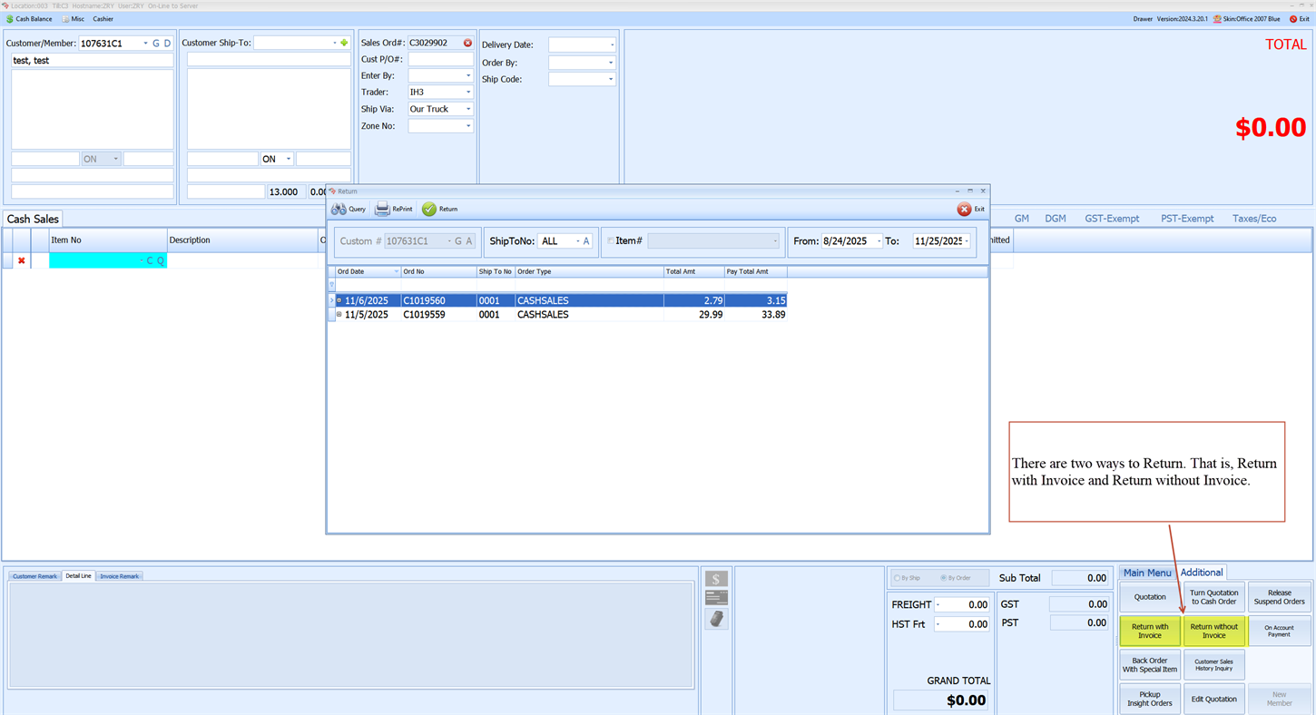 Return with Invoice and without Invoice