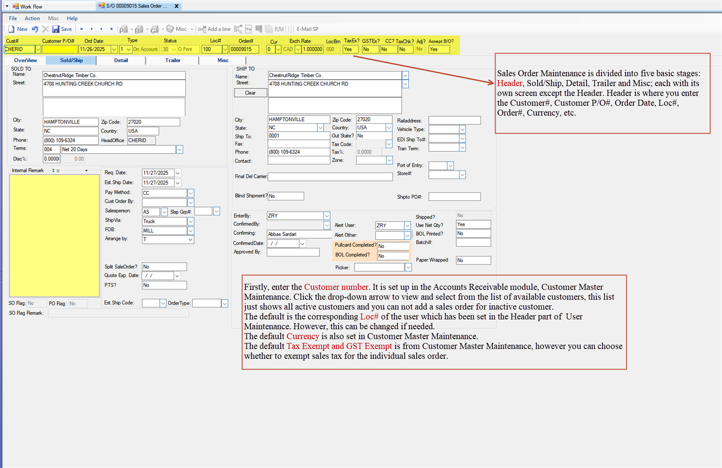 Sales Order Maintenance Header
