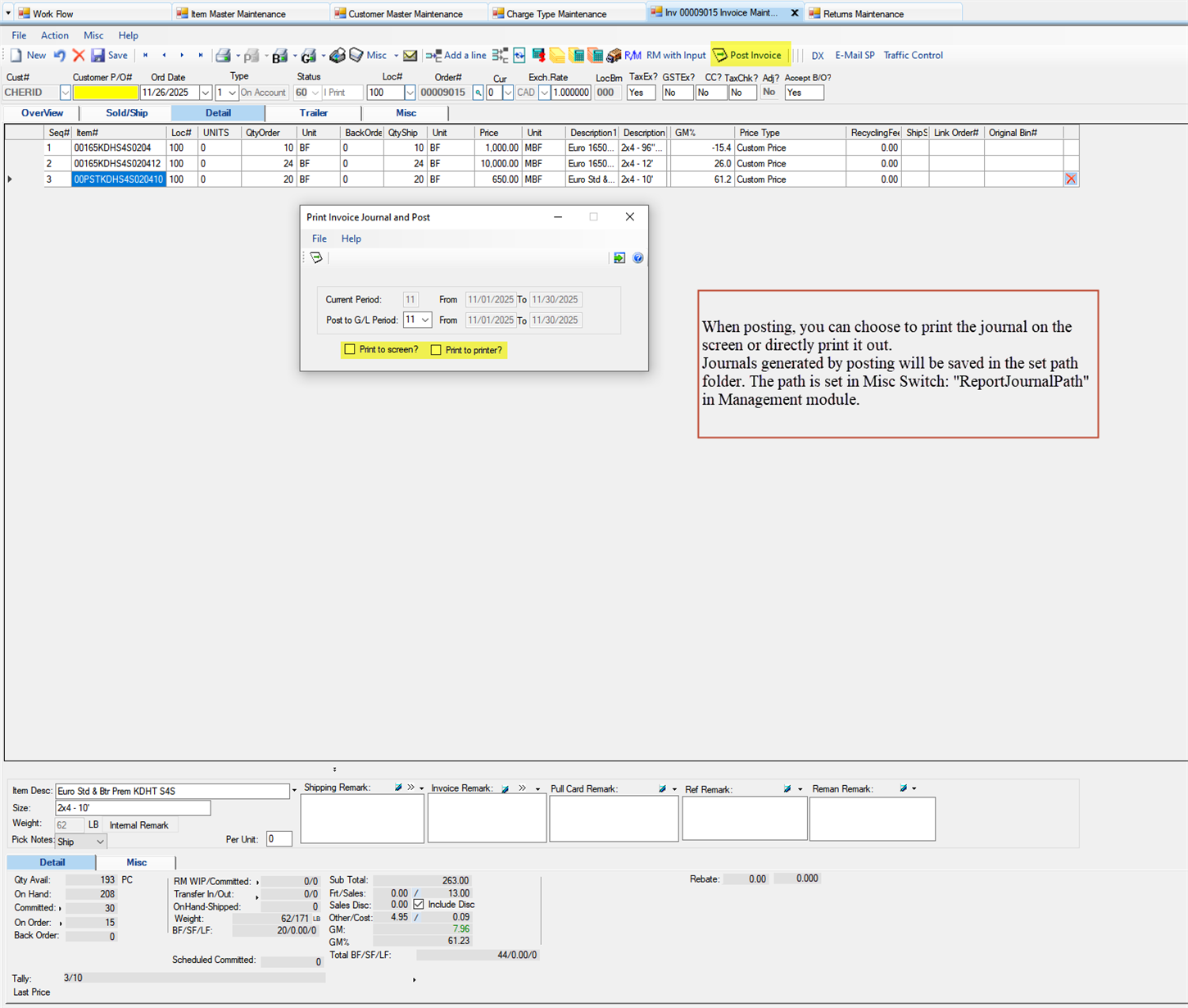 Invoice Maintenance - Post