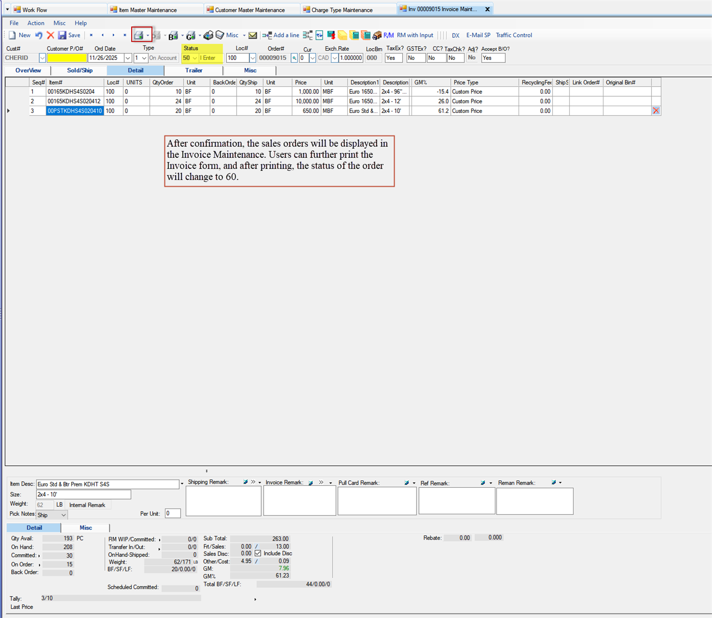 Invoice Maintenance - Print Invoice form