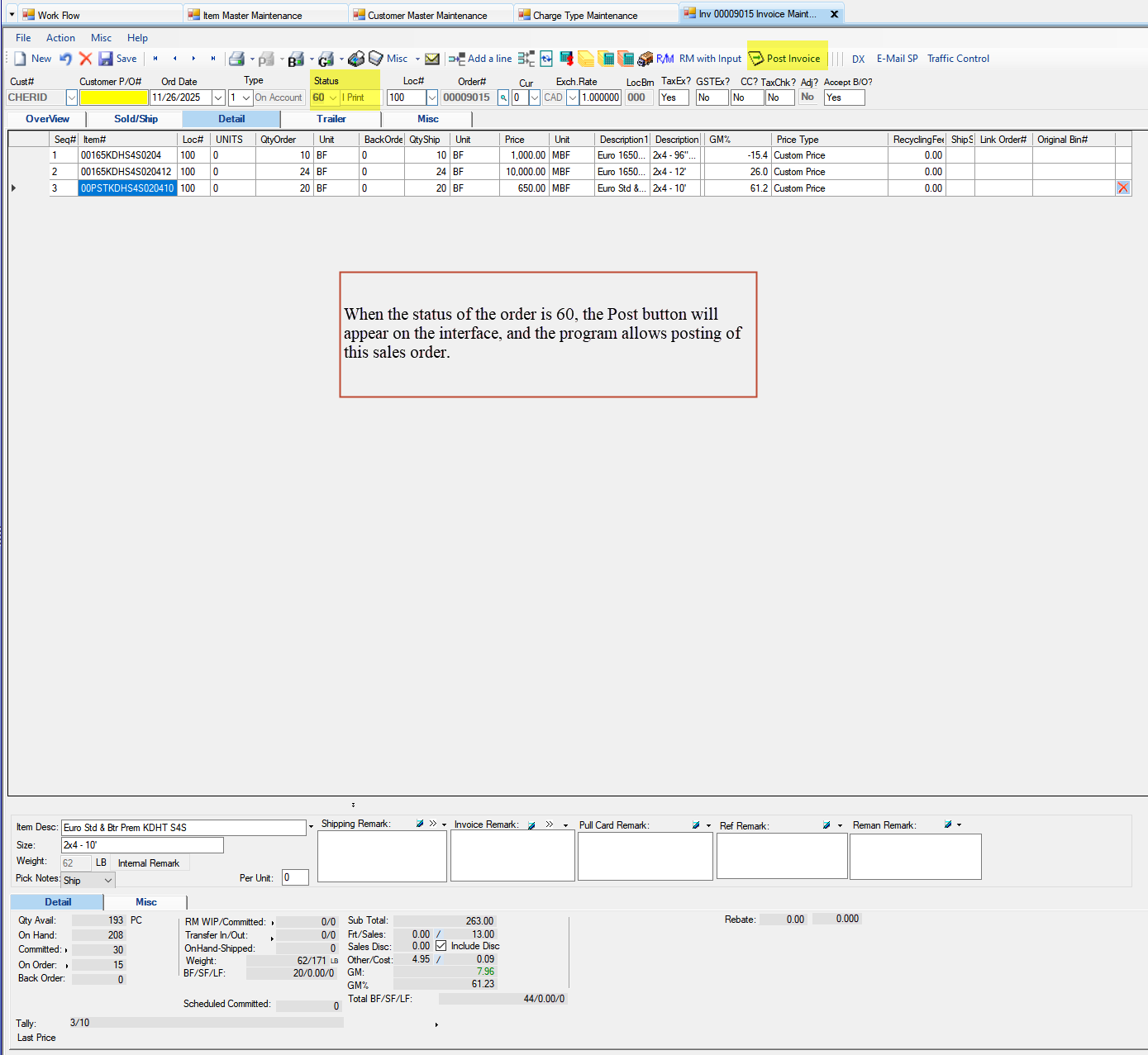 Invoice Maintenance - Post