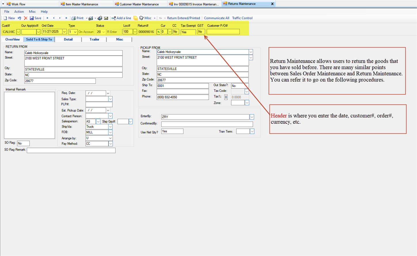 Return Maintenance Header