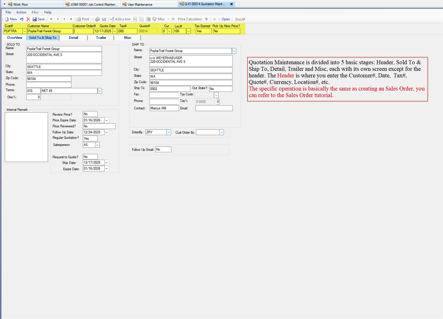 Quotation Maintenance Header