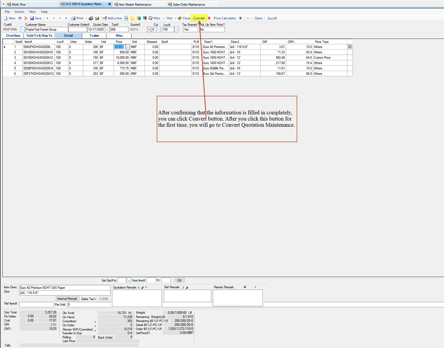 Quotation Maintenance - Convert