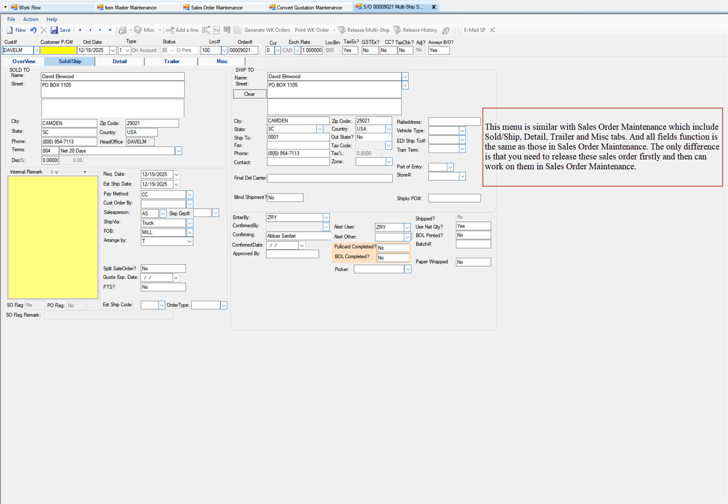 Multi-Ship Sales Order Maintenance