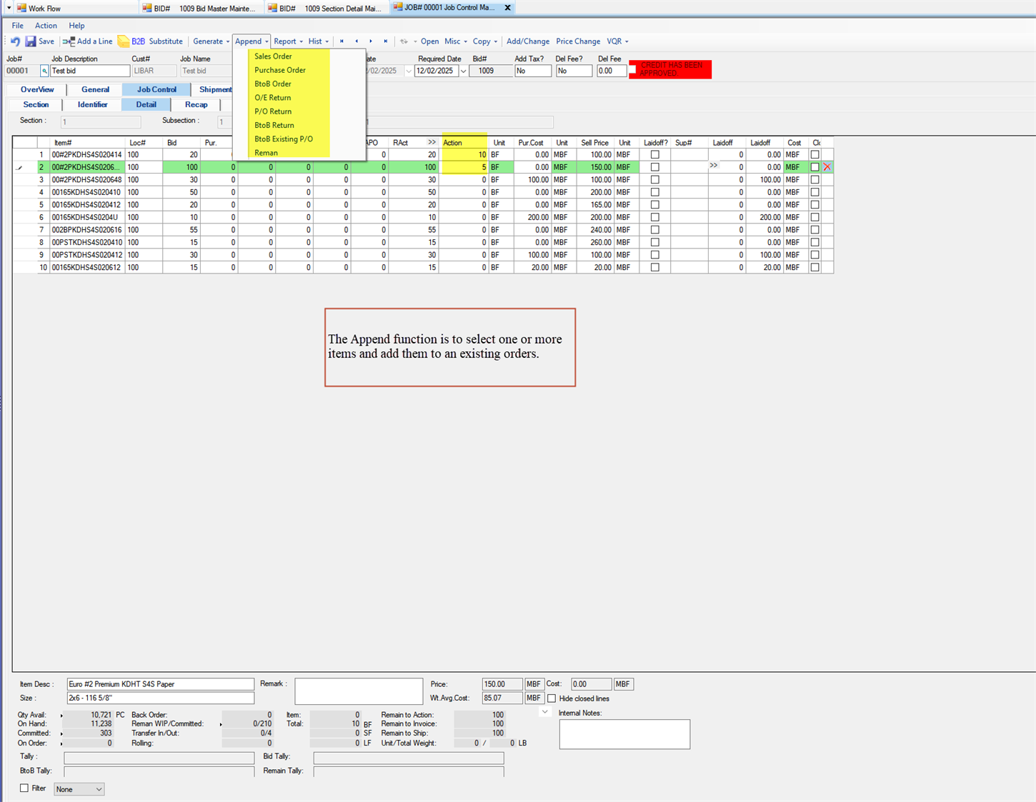 Job Control Maintenance - Append
