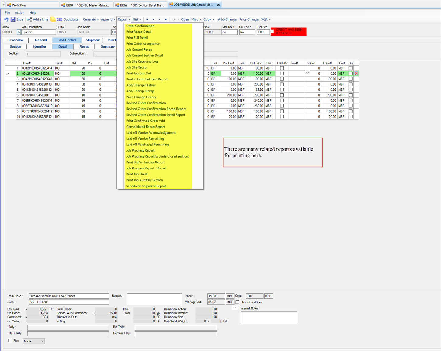 Job Control Maintenance - Report
