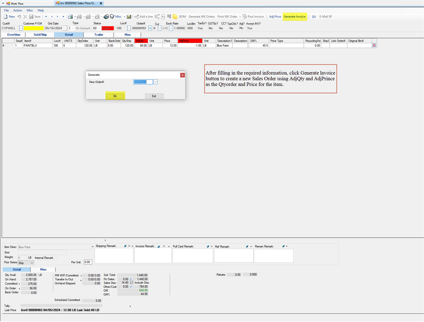Sales Price Qty Adjustment Maintenance - Generate Invoice