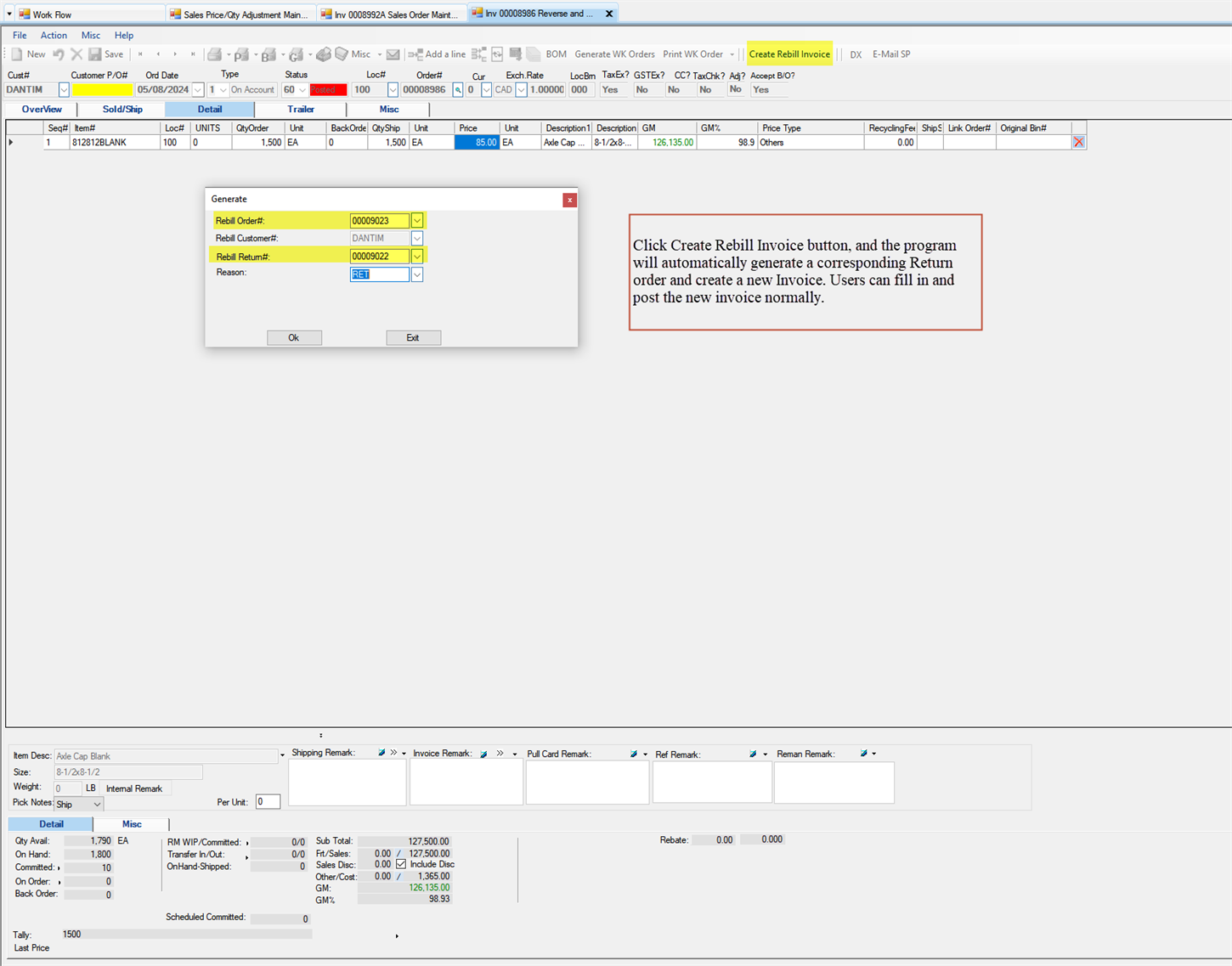 Reverse and Recreate Sales Invoice - Generate Rebill Invoice