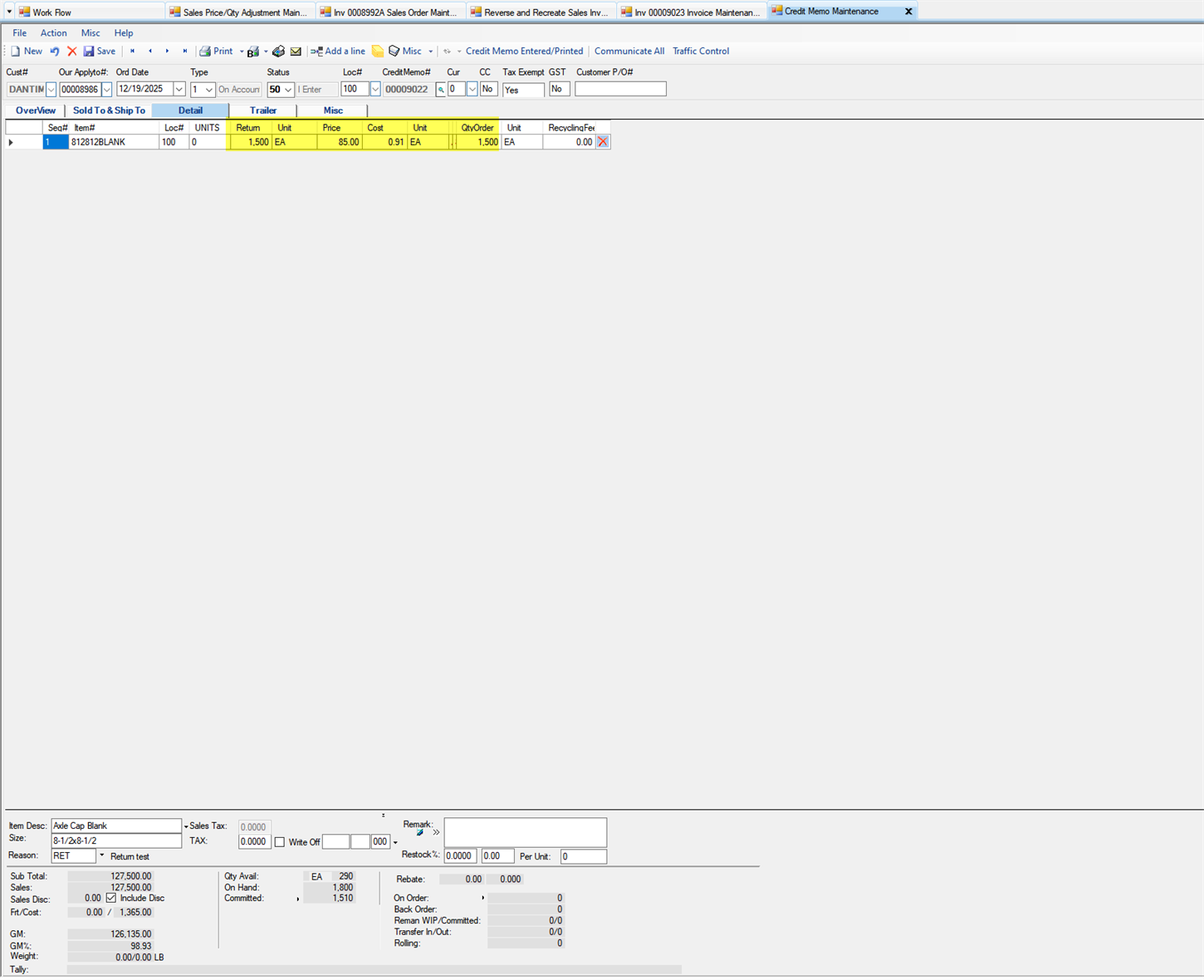 Reverse and Recreate Sales Invoice - Credit Memo