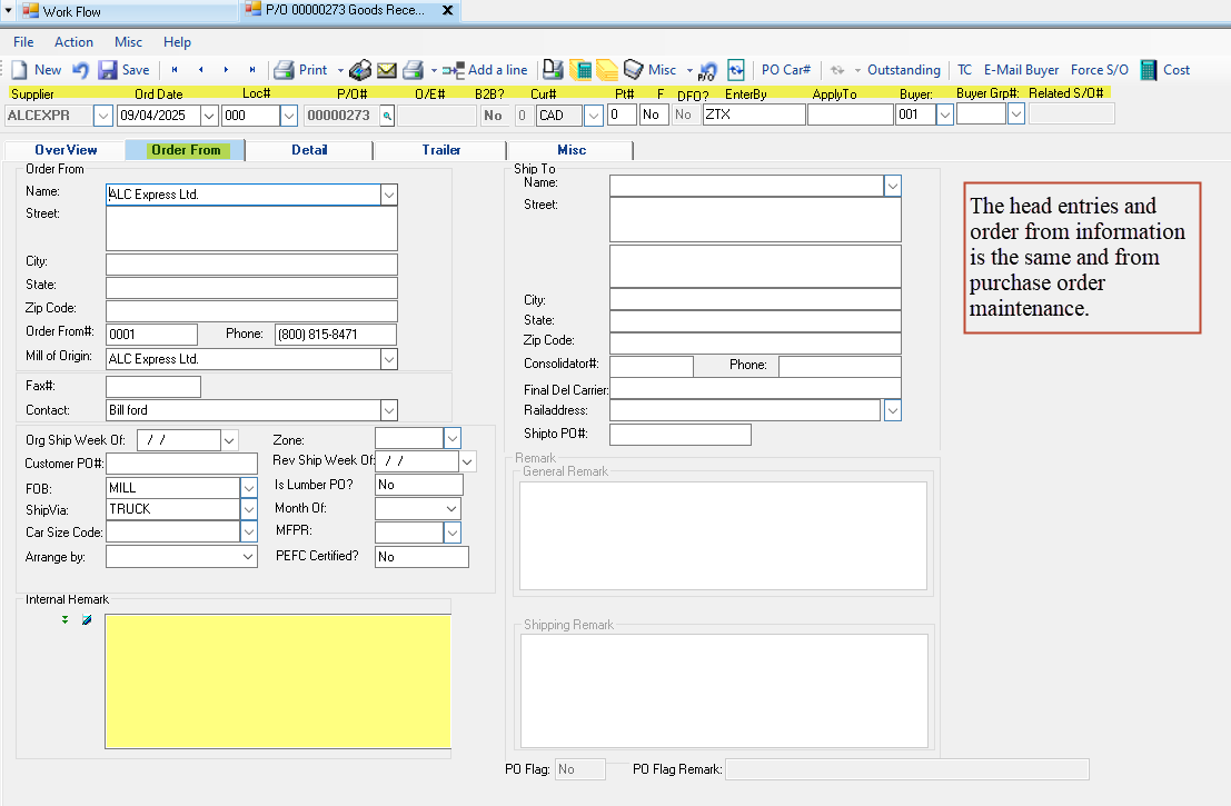 Goods Received Maintenance