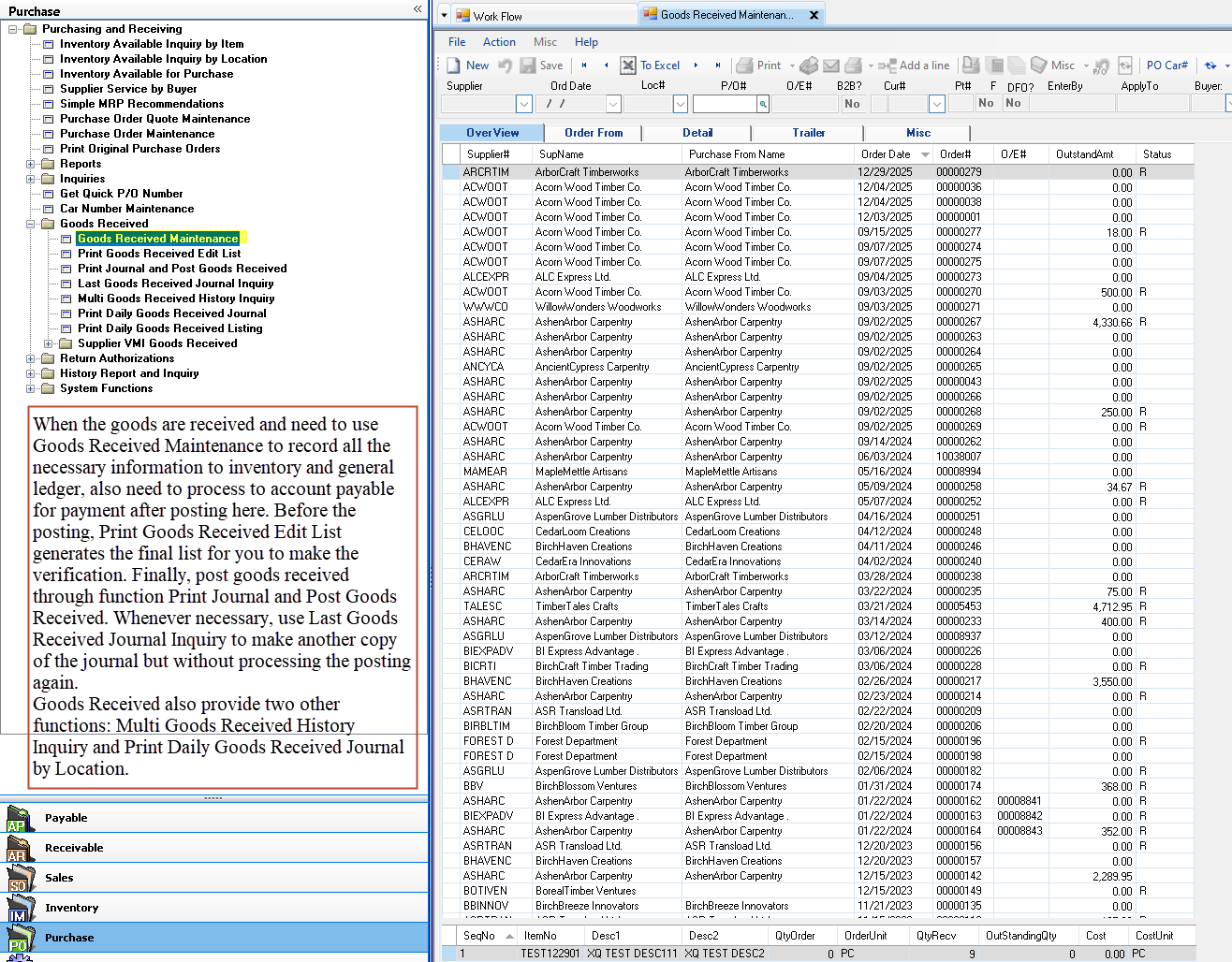 Goods Received Maintenance