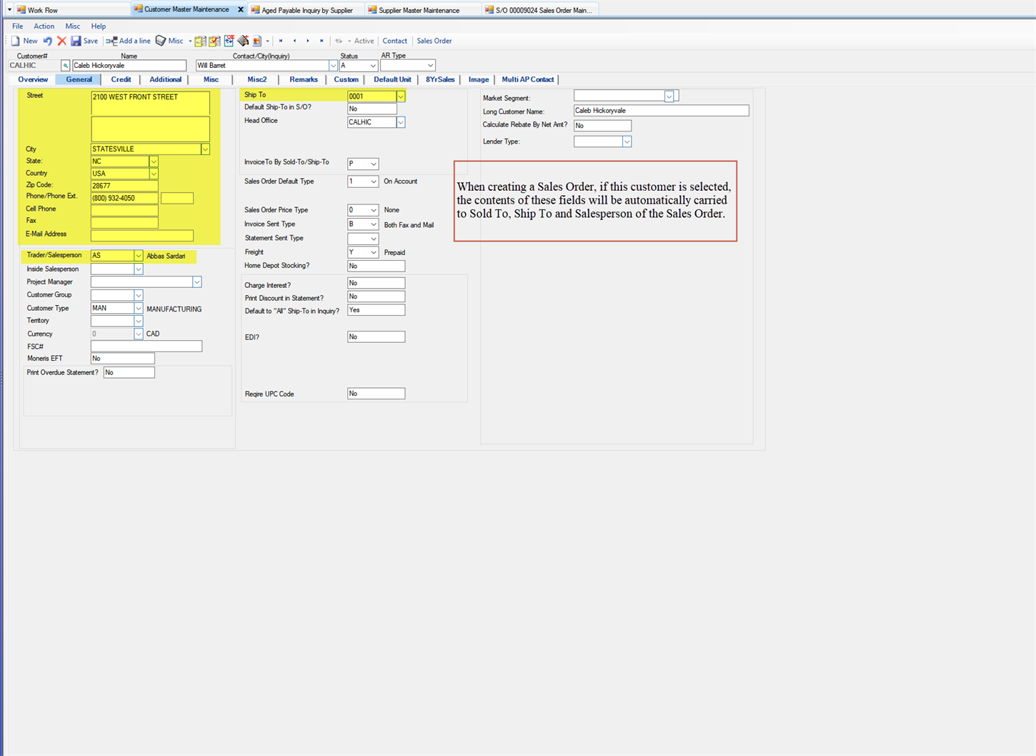 Customer Master Maintenance General tab