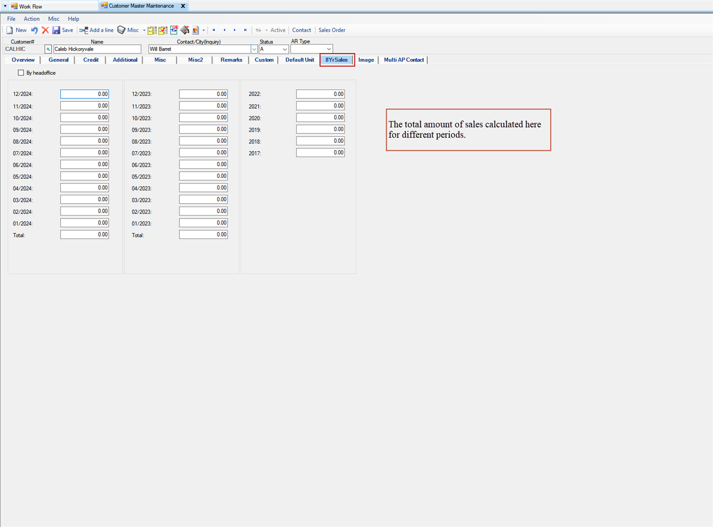 Customer Master Maintenance 8YrSales tab