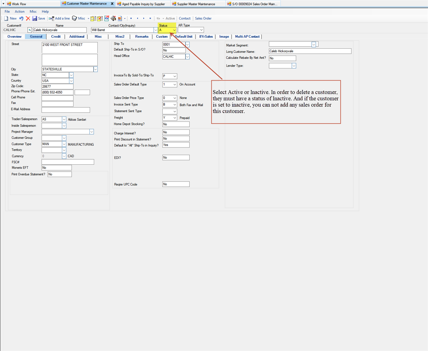 Customer Master Maintenance Header