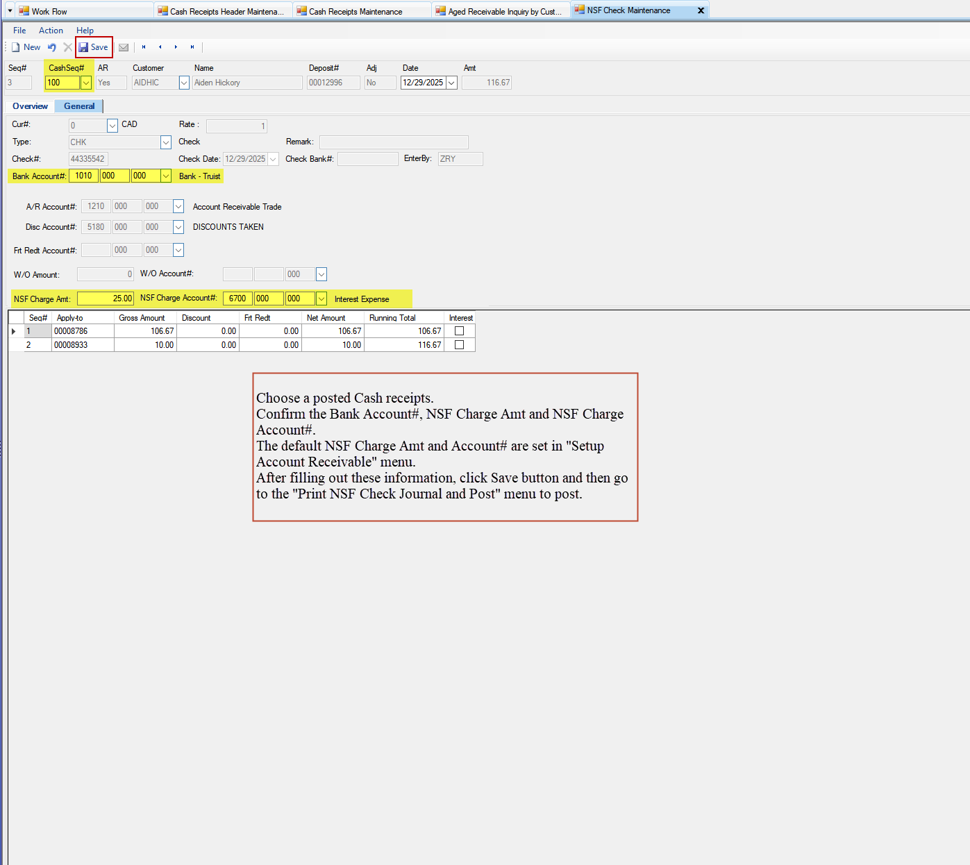 NSF Check Maintenance